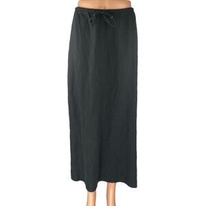 Marks & Spencer Womens Black Linen Drawstring Maxi Straight A-Line Skirt Size 16